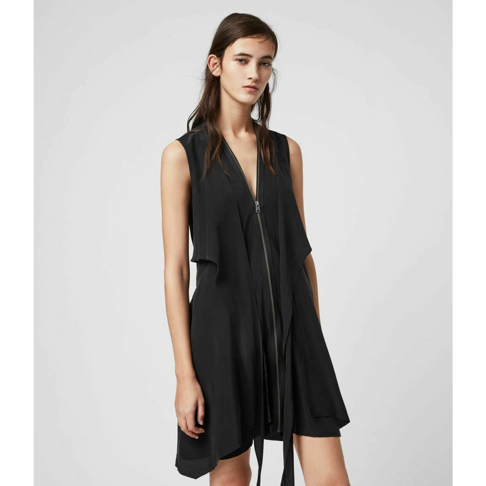 Allsaints Jayda silk draped raw hem tunic dress